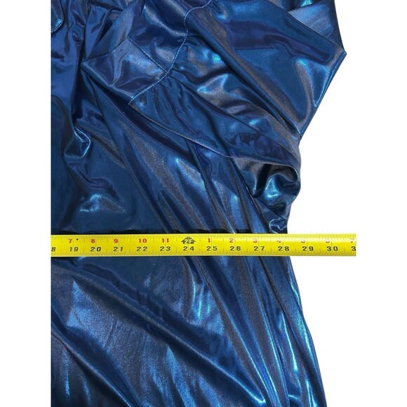 Vintage Y2K Button Shirt Plus 3X Shiny Metallic Blue Whimsigoth Witchy Fairy - Picture 7 of 9